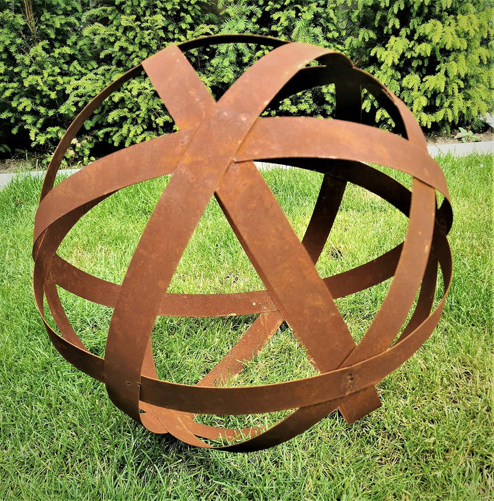 Dekokugel Geflecht 25 cm aus Cortenstahl Rost Geflechtkugel Streifenkugel