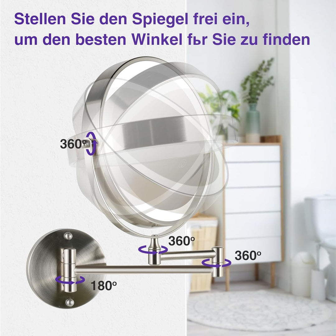 Vergrösserungsspiegel mit Beleuchtung 1x/15x: Zweiseitiger wandmontierter Beleuchteter Schminkspiege