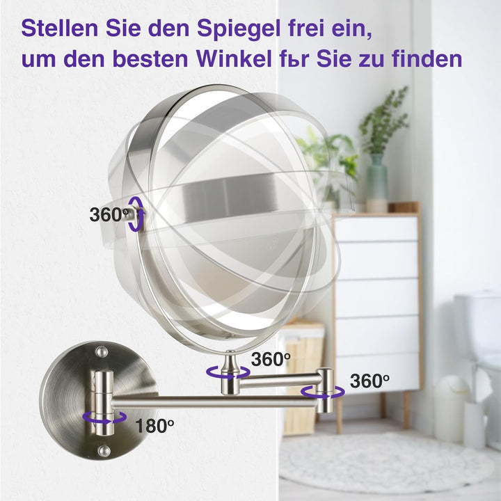 Vergrösserungsspiegel mit Beleuchtung 1x/15x: Zweiseitiger wandmontierter Beleuchteter Schminkspiege