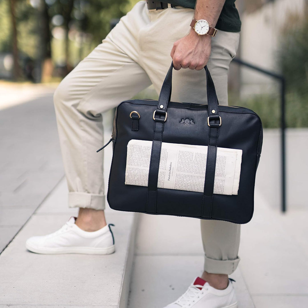 VS SID & VAIN Laptoptasche schmal echt Leder - 15.4 Zoll Laptop Business-Tasche Maguire - Umhängetas