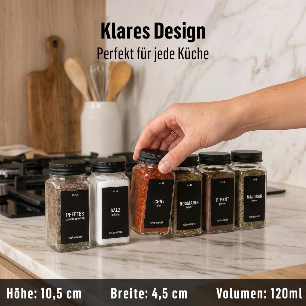 Deco haus® Gewürzgläser Eckig mit Gewürzetiketten Gewürzgläser mit Streueinsatz 36er Set - Gewürzdos
