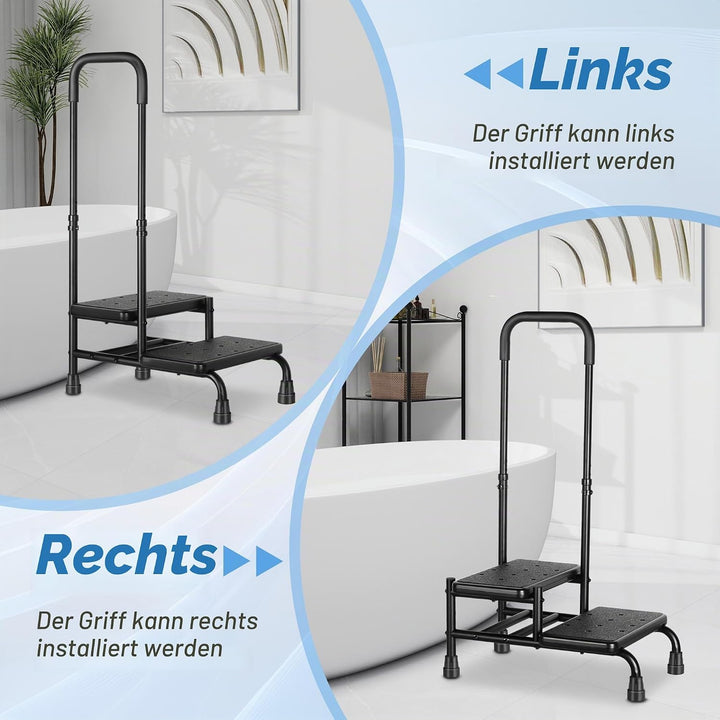 Badewannenstufe mit Haltegriff – Einstiegshilfe für Senioren Behinderte, 2 Stufen, Tragfähigkeit bis