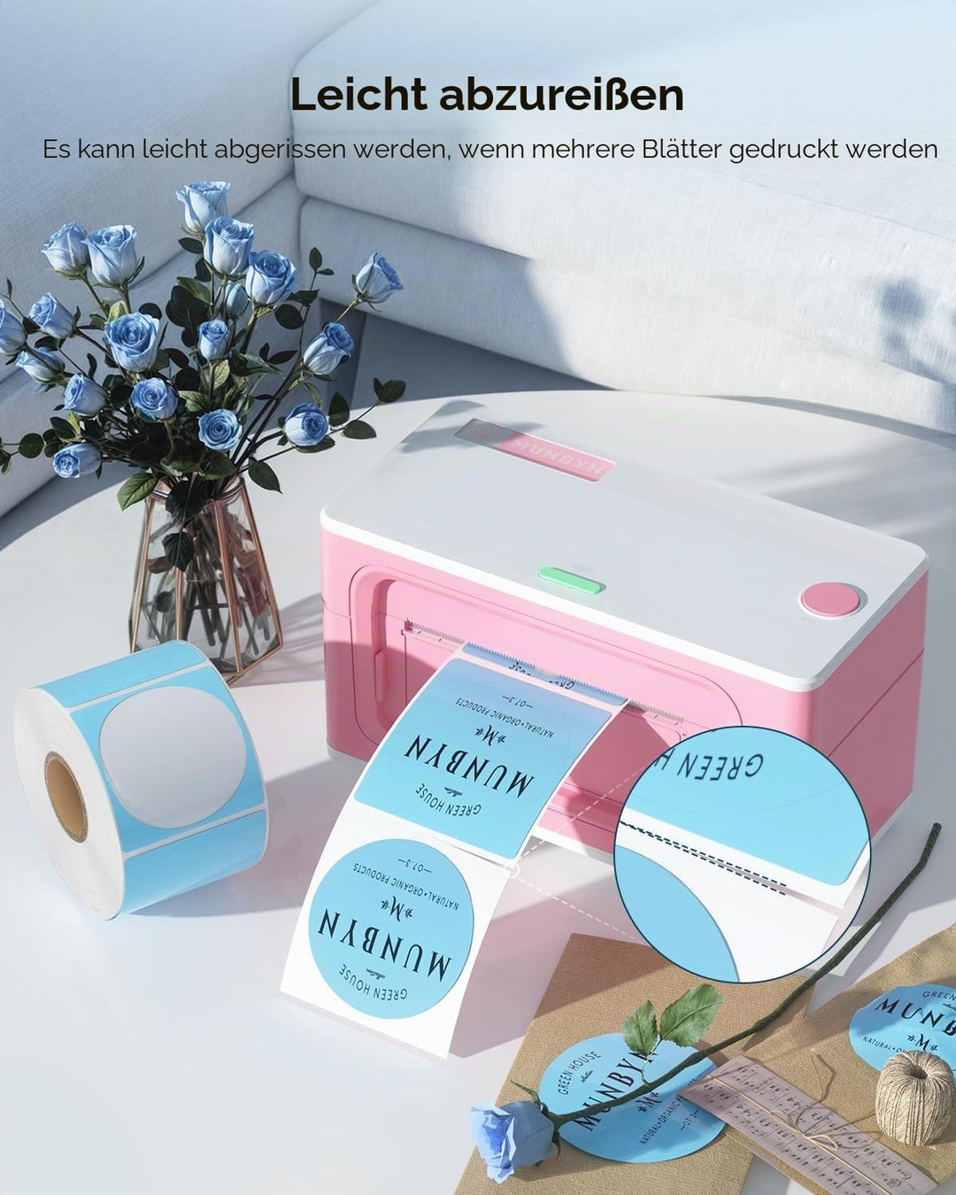 MUNBYN 750 Stück Thermoetiketten, rund, blau, abziehbare Etiketten, rund, 2 x 2 Zoll, Shipping Label