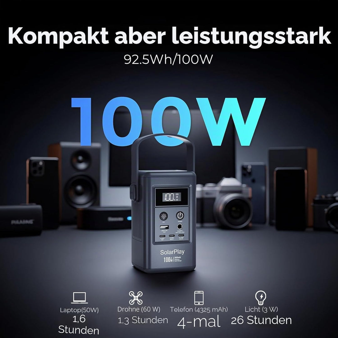 SOLARPLAY 25000mAh Power Bank, 92.5Wh Tragbares Ladegerät, 100W Power Bank Schnellladung für Männer
