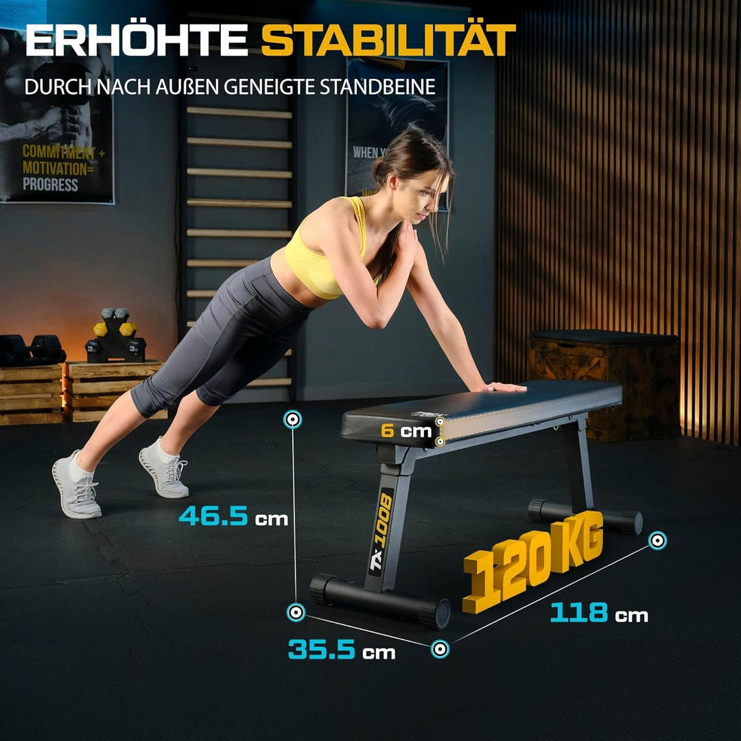 TREX SPORT TX-100B Flachbank | Hantelbank klappbar | Trainingsbank perfekt für Bankdrücken