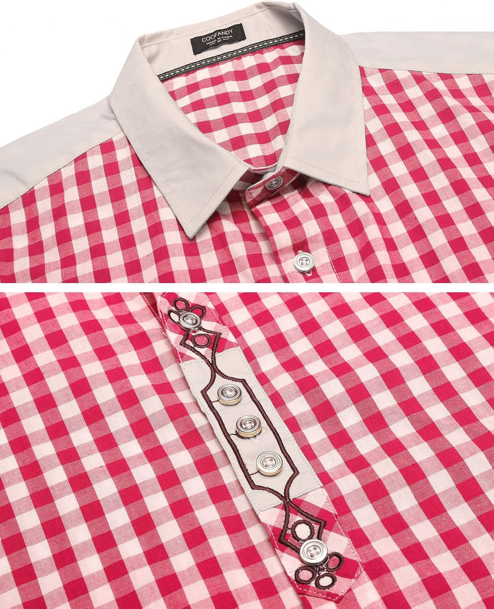 COOFANDY Hemd Herren Langarm Trachtenhemd Kariertes Oktoberfest Hemd Freizeithemd Karohemden Herrenh