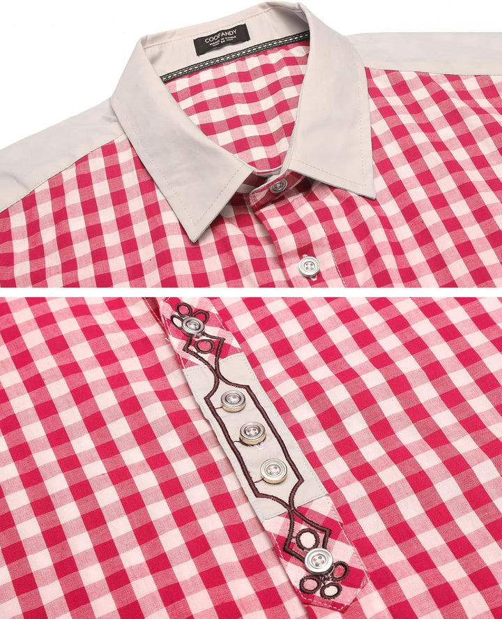 COOFANDY Hemd Herren Langarm Trachtenhemd Kariertes Oktoberfest Hemd Freizeithemd Karohemden Herrenh