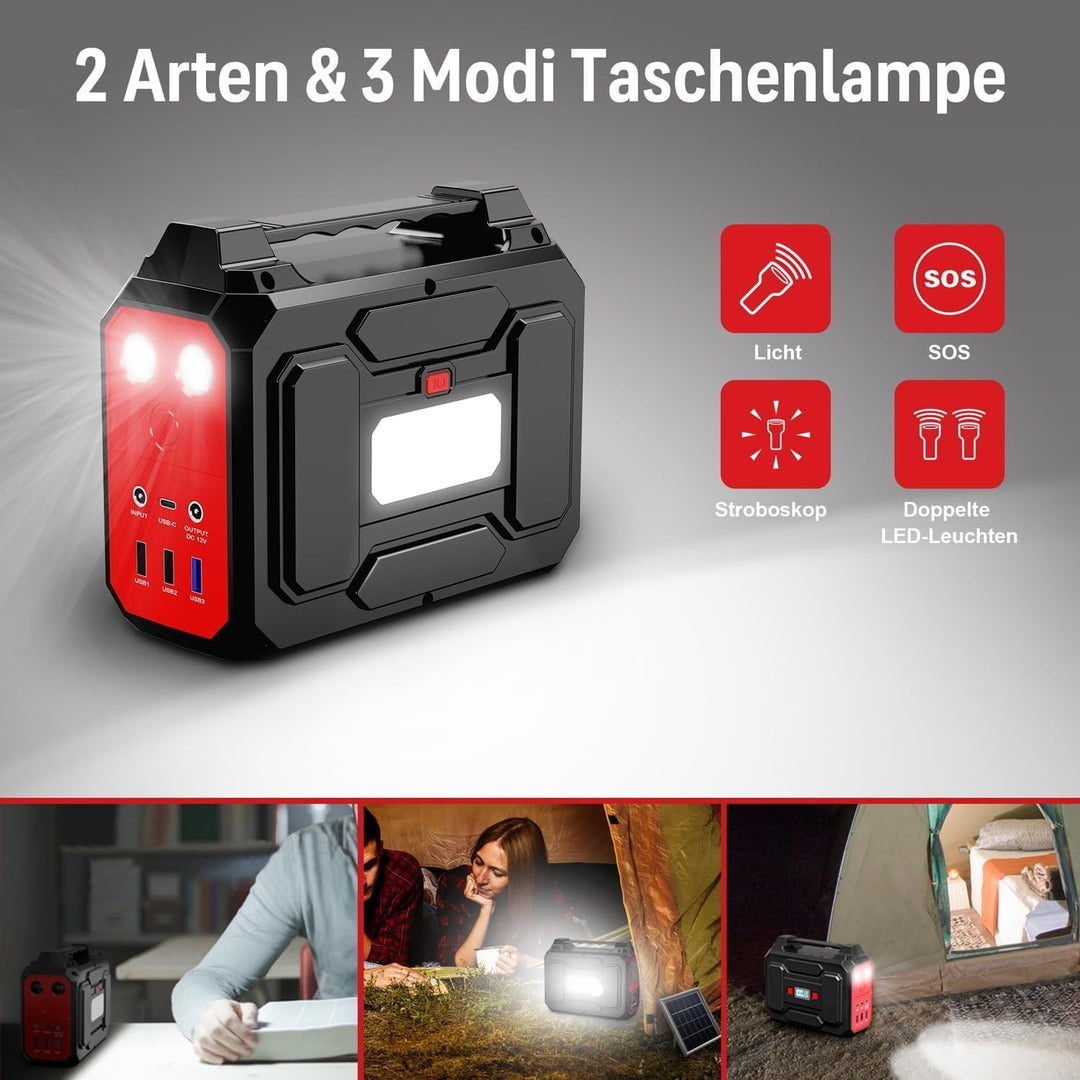 Powkey Solargenerator R100 mit 40W Solarpanel, 99Wh Akku Tragbare Powerstation, 100W AC/18W USB-C Au