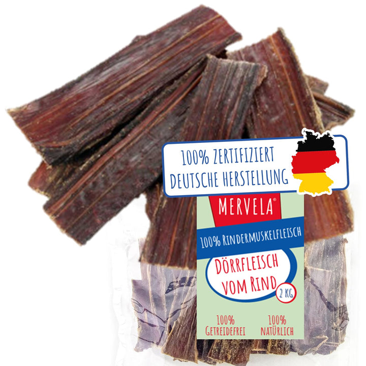 MERVELA® Rinderdörrfleisch für Hunde | Natürliches Trockenfleisch | 100% Rind aus Deutscher Herstell