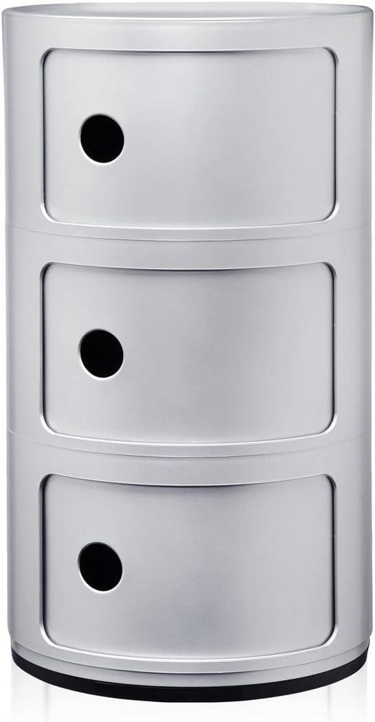Kartell Componibili, 3 Elements, Silber, Runde Basis 3-fächer Silber, 3-fächer Silber