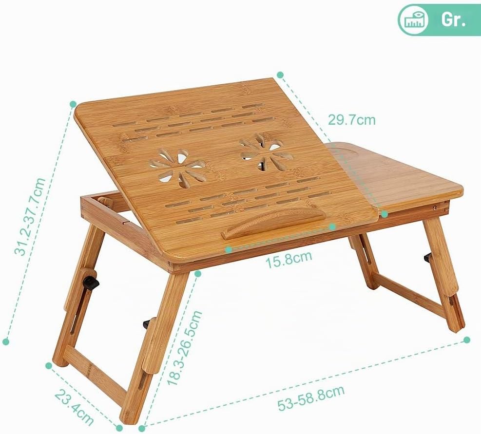 Ejoyous Laptoptisch, Bambus Höhenverstellbar Faltbar Laptopständer Notebooktisch Betttisch Pflegetis