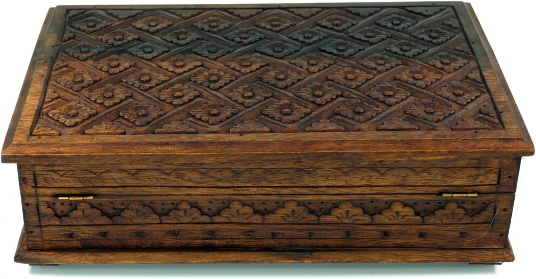 GURU SHOP Abschliessbare Schmuckschatulle, Schatztruhe, Holzschachtel, Schmuck Dose, Schatzkiste - M