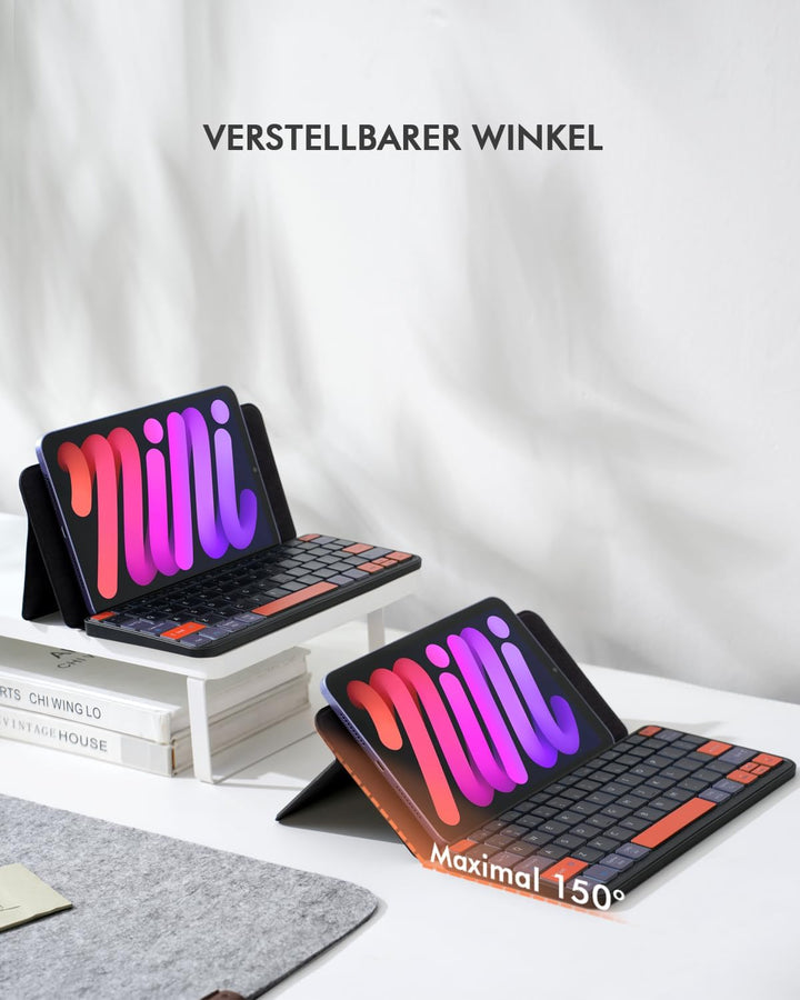 Doohoeek Mini Bluetooth Tastatur für Tablet & Smartphone – Dual Verbindung mit 2 Geräten, Verstellba
