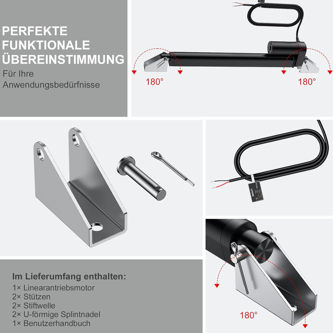 Justech Linear Actuator 300mm Linearantrieb 1000N IP65 Wasserdicht 14mm/s Motor Lineartechnik Aktuat