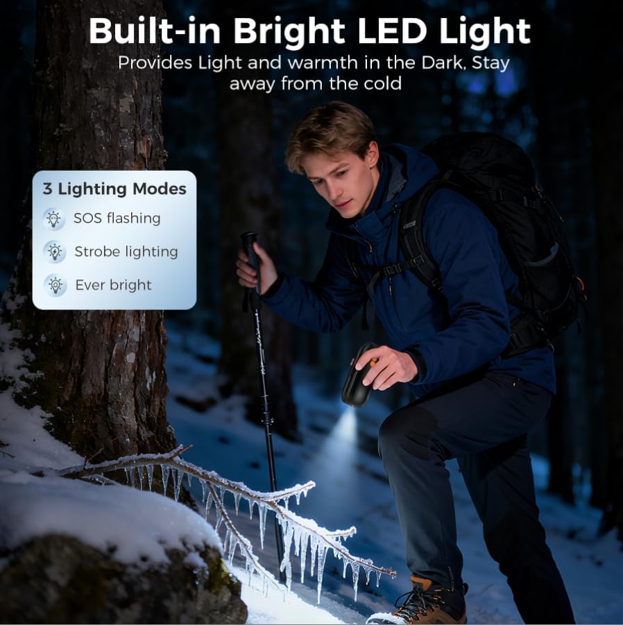 Handwärmer Elektrisch 2er Set, USB Handwärmer Aufladbar mit LED, 5 Stufen Schnelle Erwärmung, Wärme