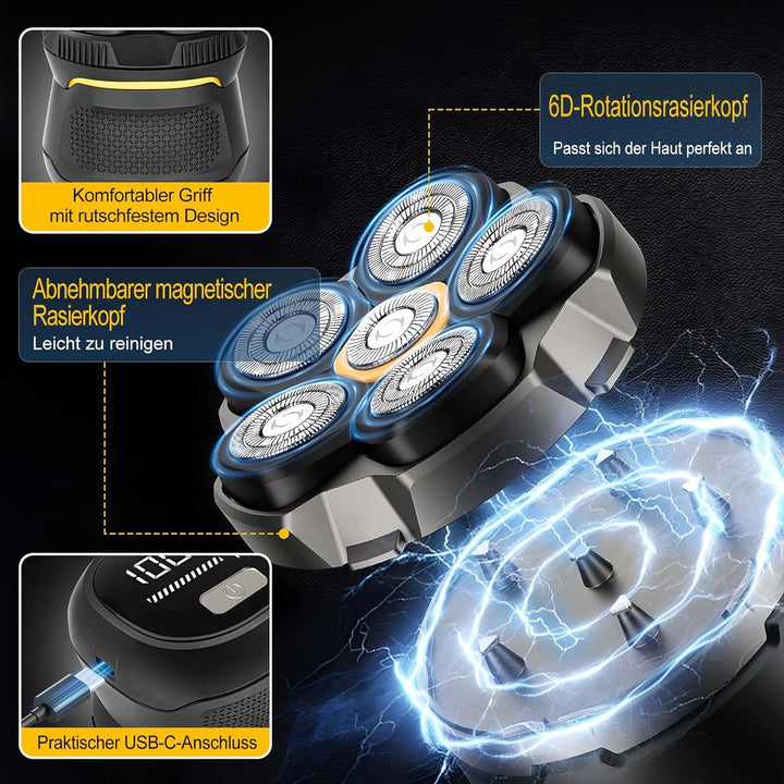 Glatzen Rasierer Herren, Wasserdichter Kopfrasierer mit Typ-C-Schnellladung, Magnetischem Reinigungs