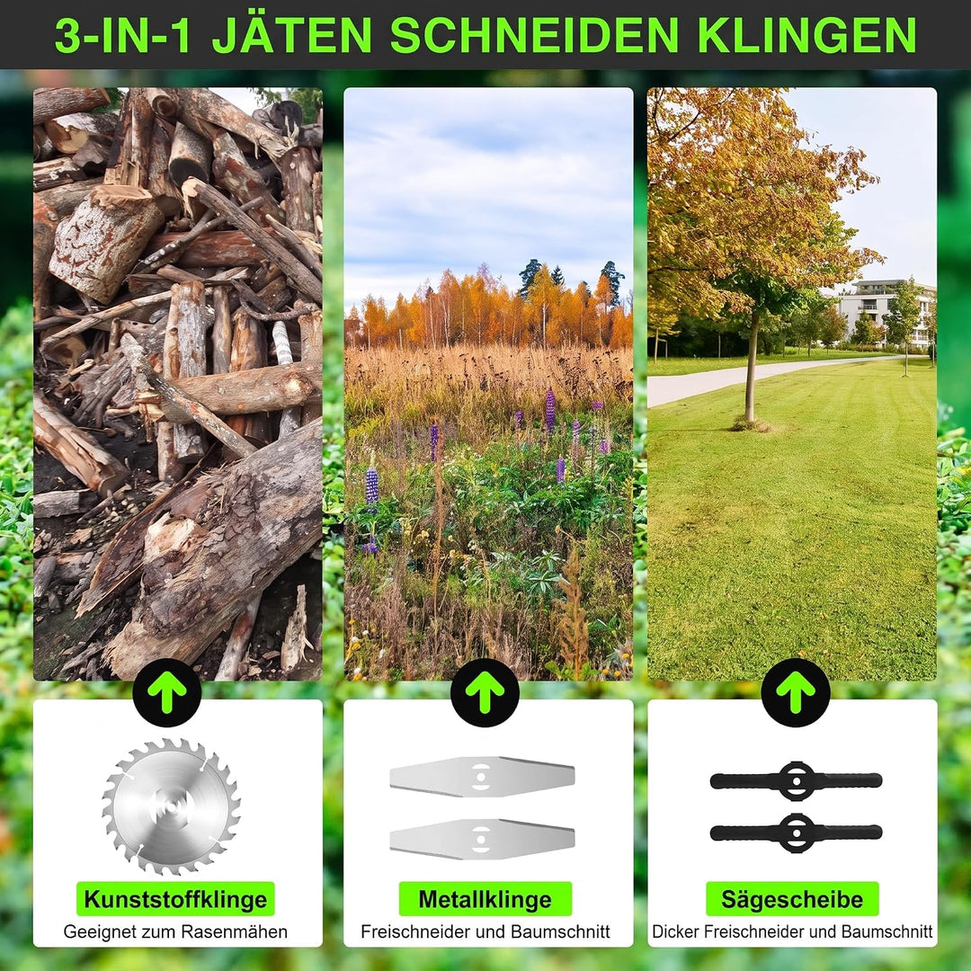 Rasentrimmer mit Rädern, 3-in-1 Freischneider &amp; Rasenkantenschneider, 24 V Akku-Rasenmäher Set mit 2