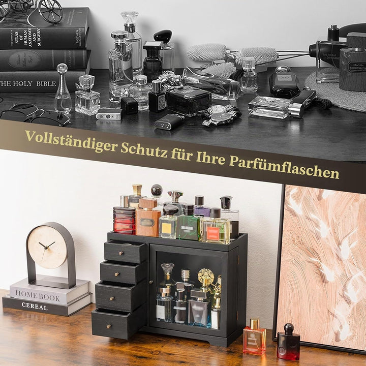 Parfüm Organizer, Holz Herren Parfüm Ständer mit Schublade, Parfüm Regal mit Transparent Sichtbarer