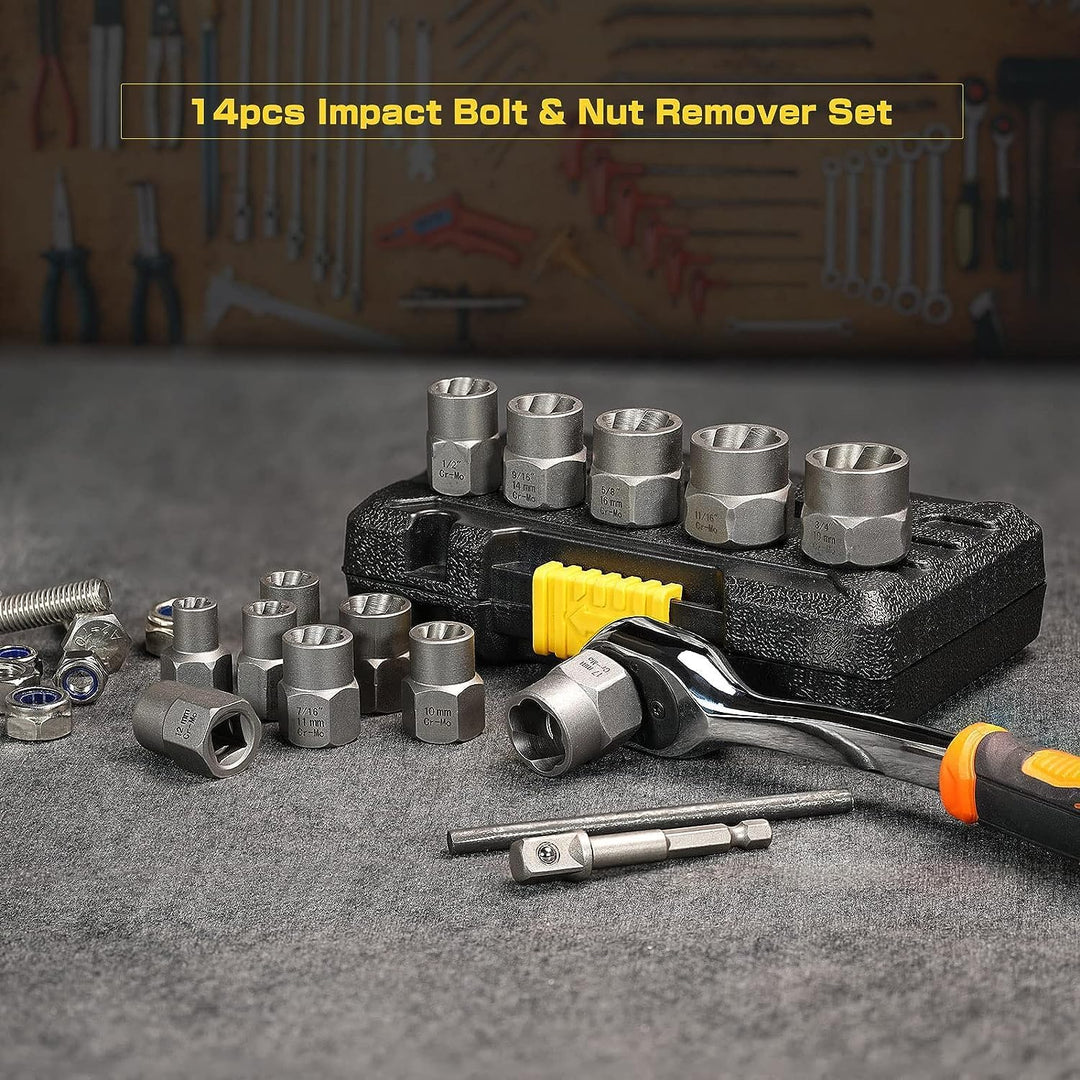 15-Piece Linksausdreher set/Muttern Entferner Set,Mutternsprenger-Ausdreher Set-Nut Remover Set,Scre
