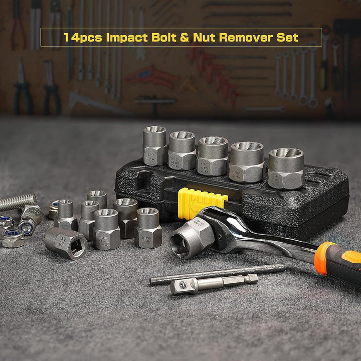 15-Piece Linksausdreher set/Muttern Entferner Set,Mutternsprenger-Ausdreher Set-Nut Remover Set,Scre