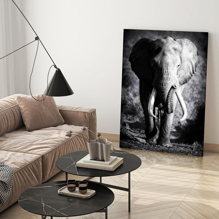 wandmotiv24 Leinwandbild Tiere 80x60cm, Hochformat, Elefant, Deko, Bilder auf Leinwand, Wanddeko, XX