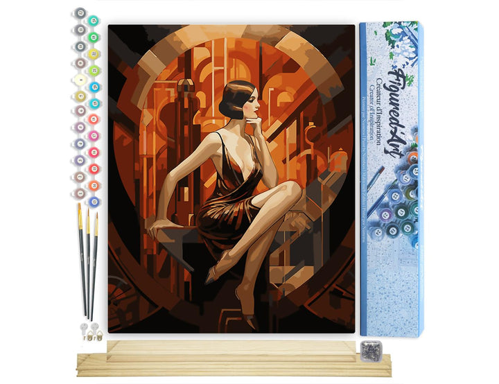Figured'Art Malen Nach Zahlen Erwachsene Mit Rahmen Sitzende Art-Deco-Frau - Paint by Numbers Bastel