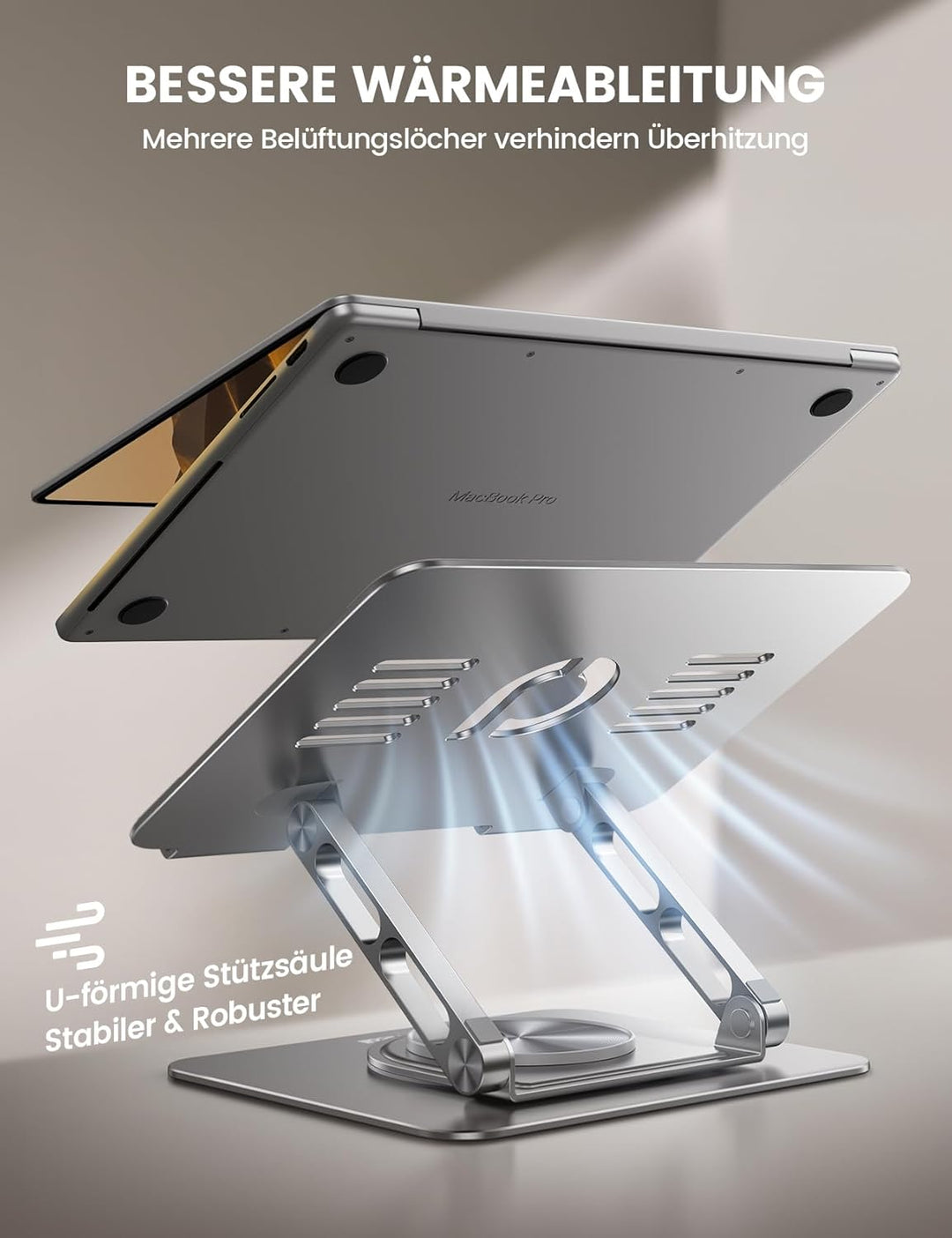 Lamicall Laptop Ständer, Verstellbarer Laptopständer - [360° Drehbar] Faltbarer Alu Notebook Ständer