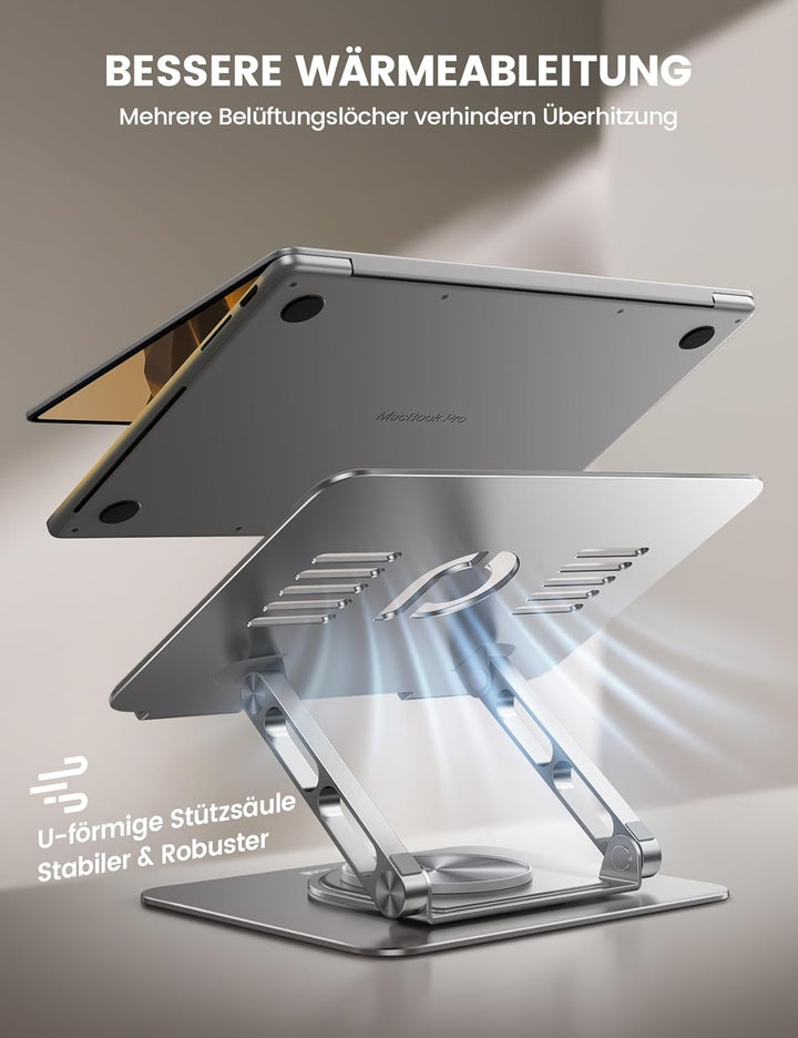 Lamicall Laptop Ständer, Verstellbarer Laptopständer - [360° Drehbar] Faltbarer Alu Notebook Ständer
