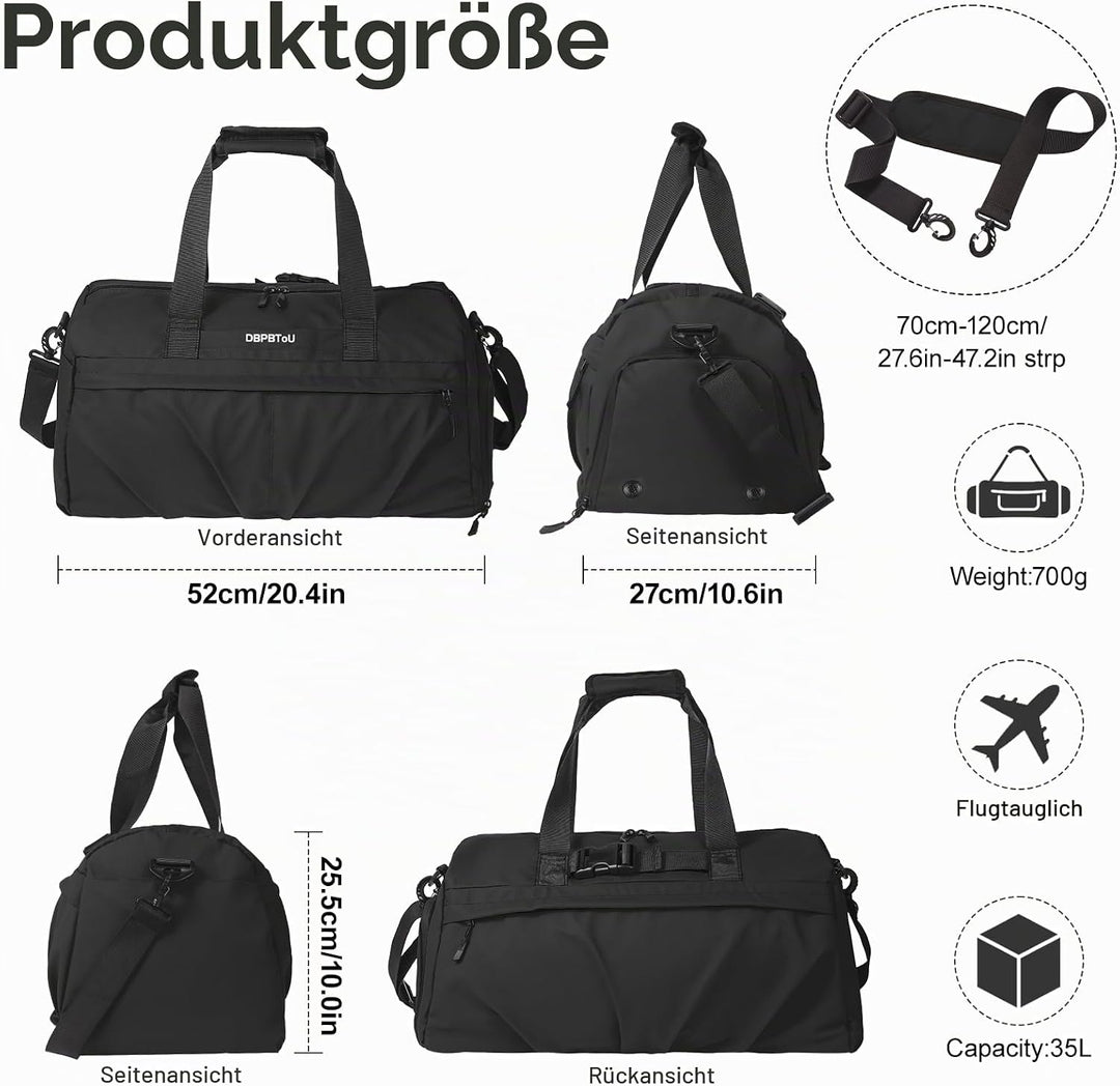 Sporttasche Damen Herren Hartes Material, Reisetasche mit Schuhfach Zwei Belüftungslöchern und Nassf