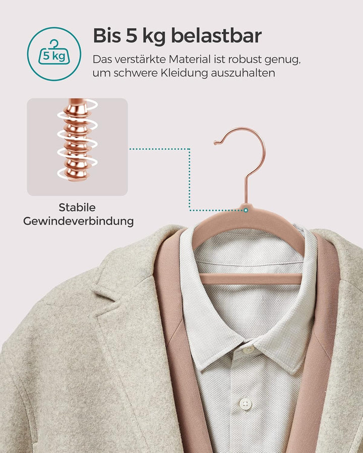 SONGMICS Kleiderbügel Samt, 50er Set, Bügel, rutschfest, kleine Stange für Krawatten, 360° drehbarer