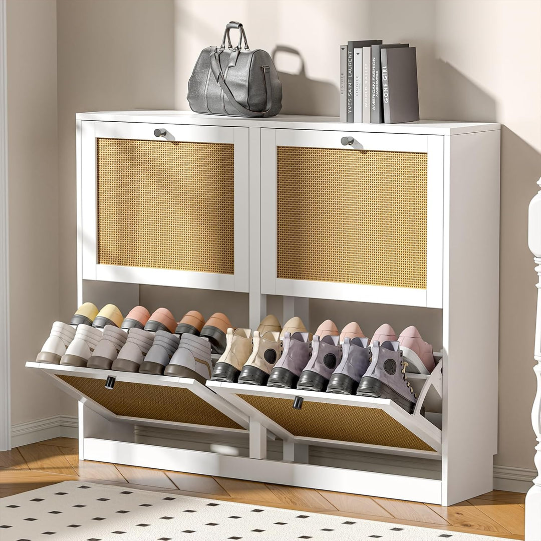 Schuhschrank mit 4 Klappen, platzsparender Schuhkipper Schuhschränke, Schuhablage Verstellbar Hoch K