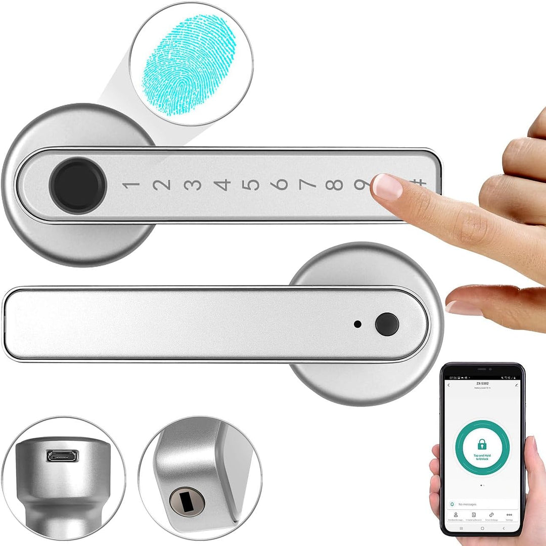 VisorTech Türgriff: Smarter Sicherheits-Türbeschlag mit Finger-Scanner, PIN & App, silber (Fingerabd