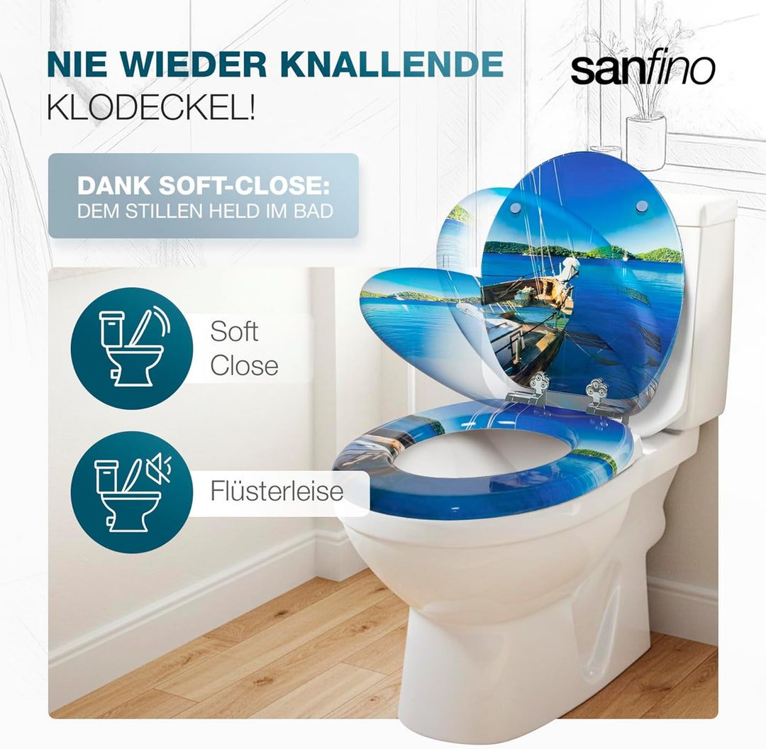 Premium WC Sitz mit Absenkautomatik – hochwertige Toilettendeckel aus Holz, viele bunte Motive, hohe