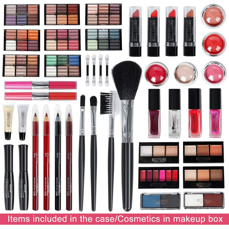 JasCherry Schminkkoffer Multifunktions Schmink Kosmetik Make-up Set mit Lipgloss, Lidschatten, Blush