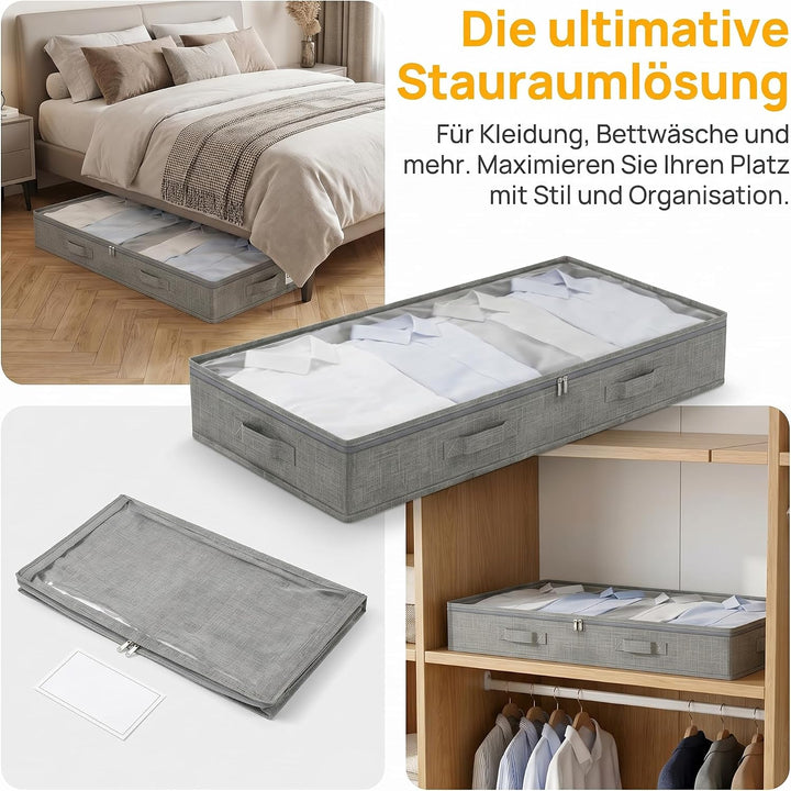 3 Stück Unterbett Aufbewahrungsbox, 75L Flache Box Reissverschluss Faltbarer | Unterbettboxen aus Le