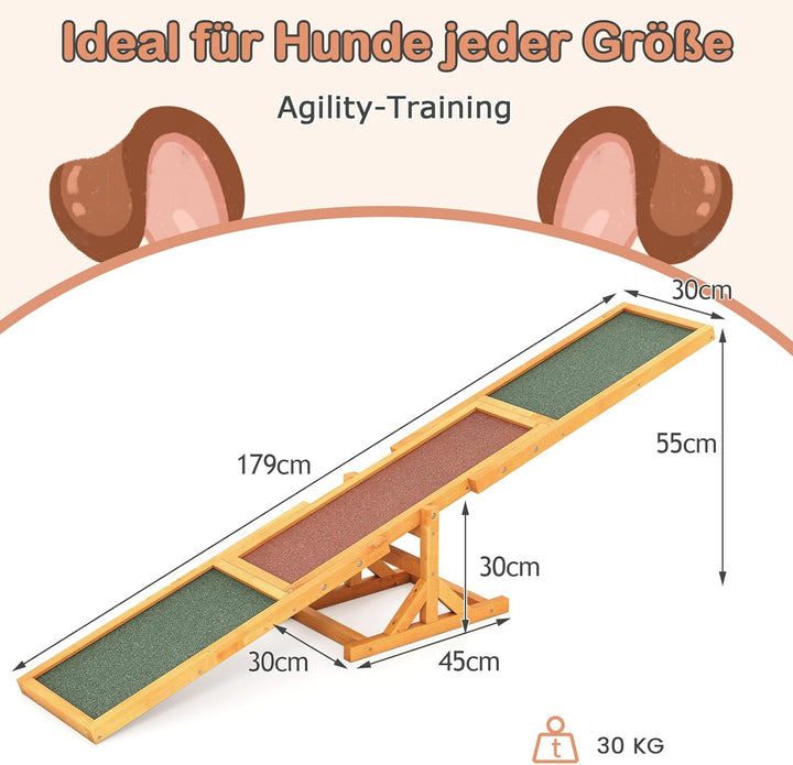 GYMAX Hunde Agility Wippe, Holz Hundewippe mit Rutschfester Rampe, Agility Training Hundesport für I