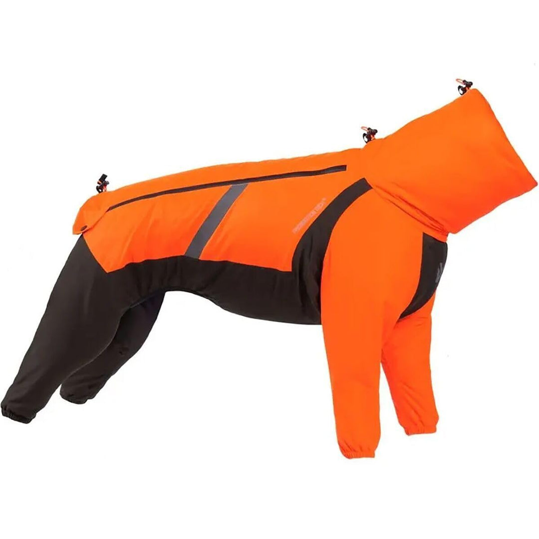 Non-Stop Dogwear Fjord Regenmantel Overall, Reflektierend, Orange-Schwarz, Wasserdichter Hundemantel
