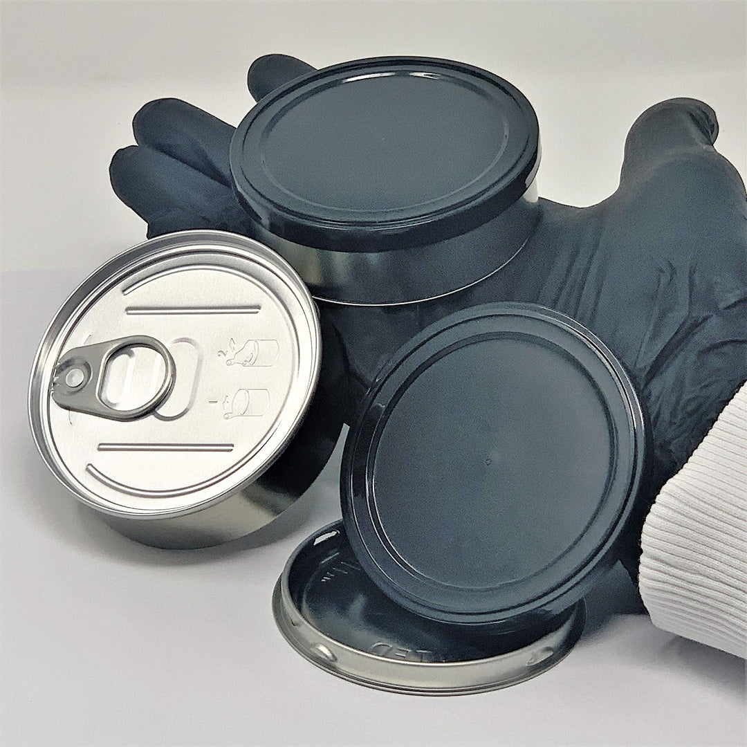 Pressitin 20x Pressitin Self Seal Cans, Tuna Tins 100 ml, Fillable with Black Plastic Lid and Black