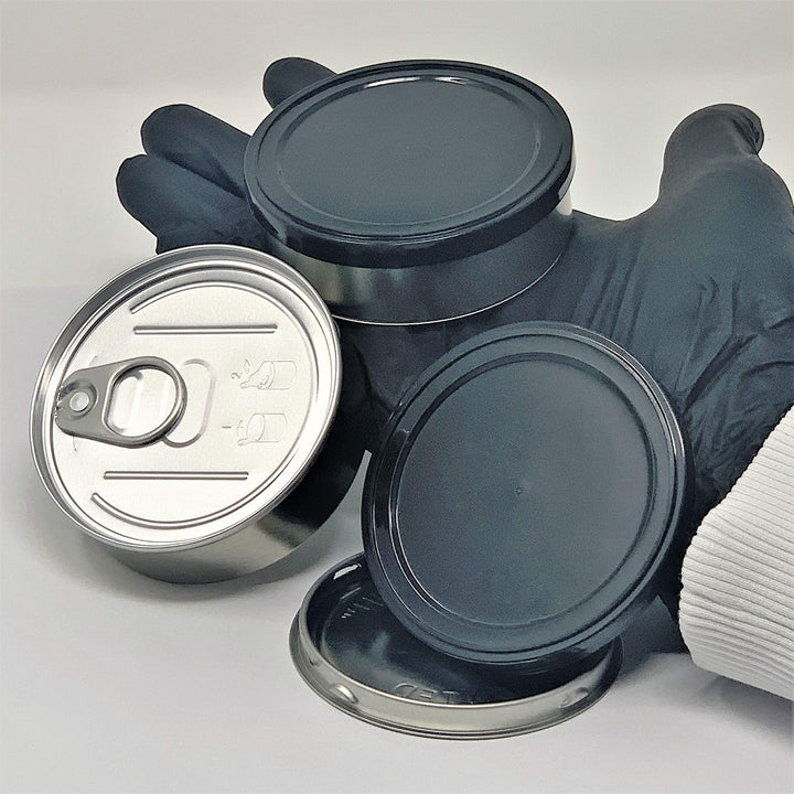 Pressitin 20x Pressitin Self Seal Cans, Tuna Tins 100 ml, Fillable with Black Plastic Lid and Black