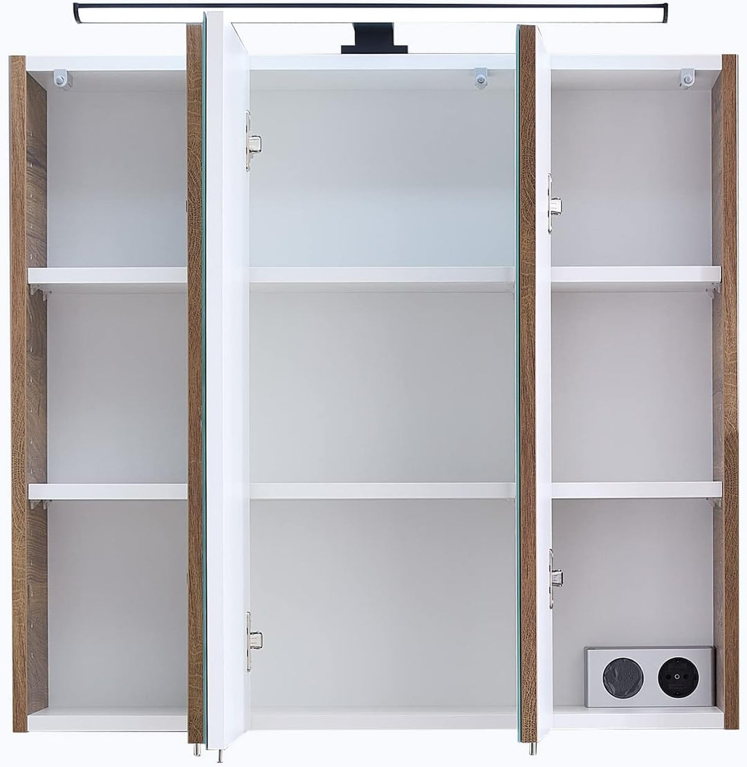 Pelipal Quickset 374 Spiegelschrank 76-II, Holzwerkstoff, Eiche Ribbeck Quer Nb, 70x75x20 cm