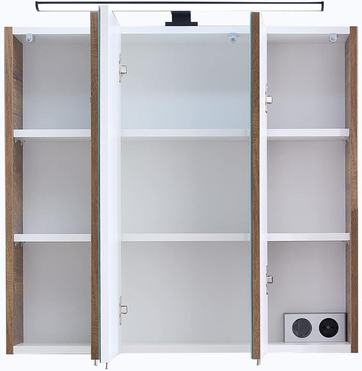 Pelipal Quickset 374 Spiegelschrank 76-II, Holzwerkstoff, Eiche Ribbeck Quer Nb, 70x75x20 cm