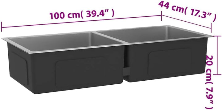vidaXL Handgemachte Einbauspüle Wasserabfluss in X-Form Spüle Edelstahlspüle Spülbecken Küchenspüle