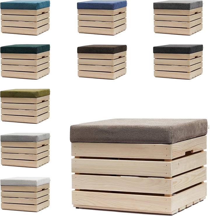GrandBox Sitzhocker aus Holz 37x40x50 Polster, Sitztruhe Hocker mit Stauraum, Sitzbank, Sitzpouf, Si
