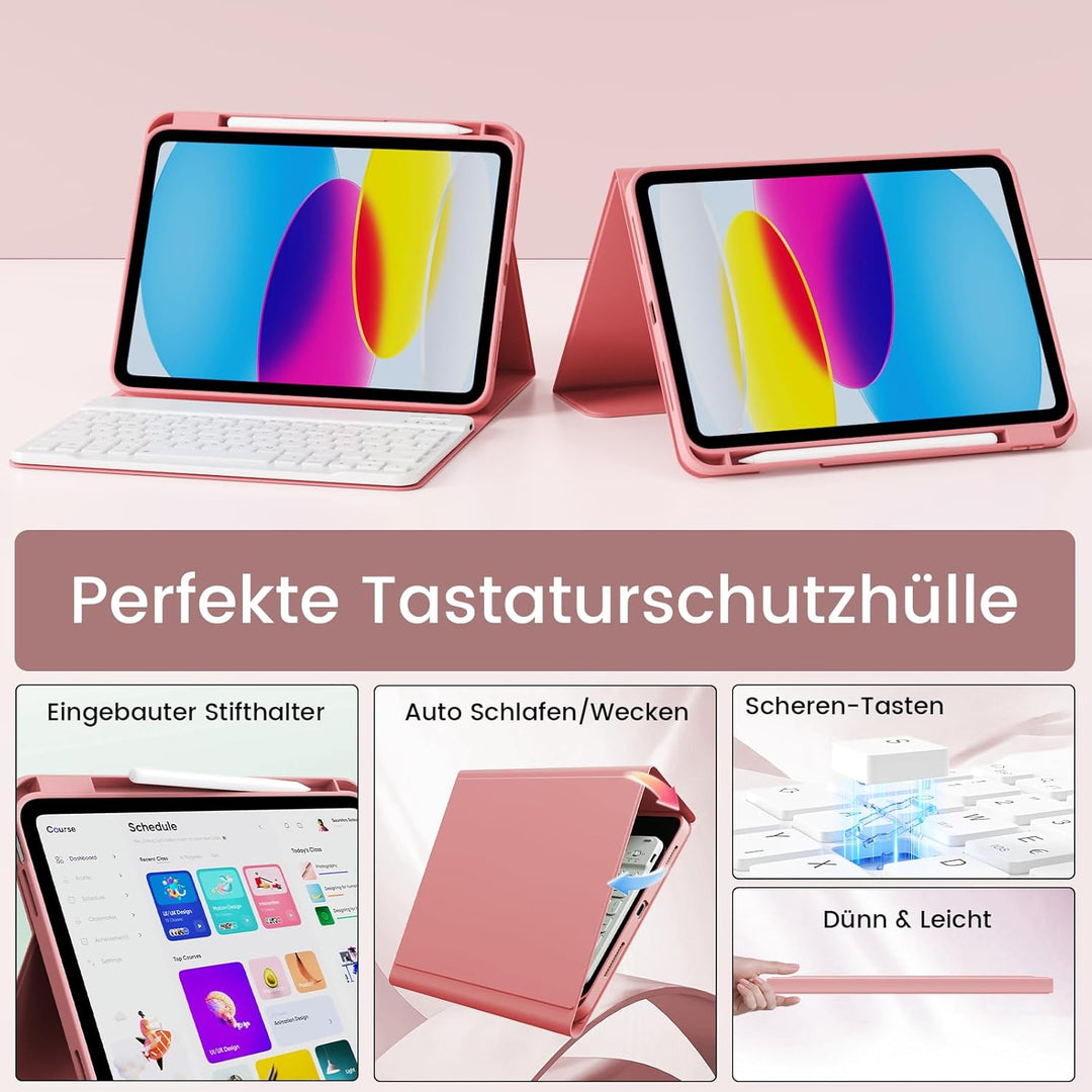 Hülle mit Tastatur für iPad 11/10 Generation mit Stifthalter, Magnetisch Abnehmbare Kabellose Blueto