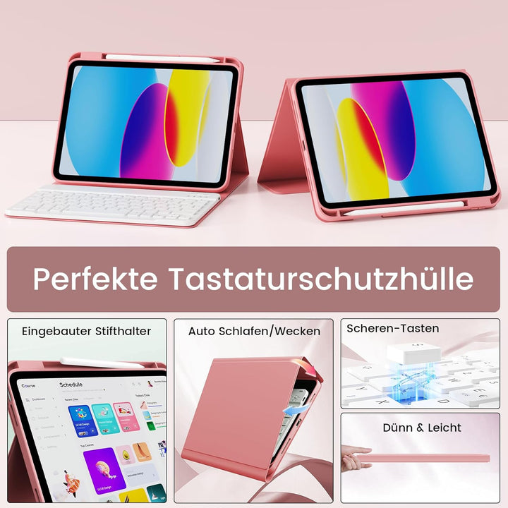Hülle mit Tastatur für iPad 11/10 Generation mit Stifthalter, Magnetisch Abnehmbare Kabellose Blueto