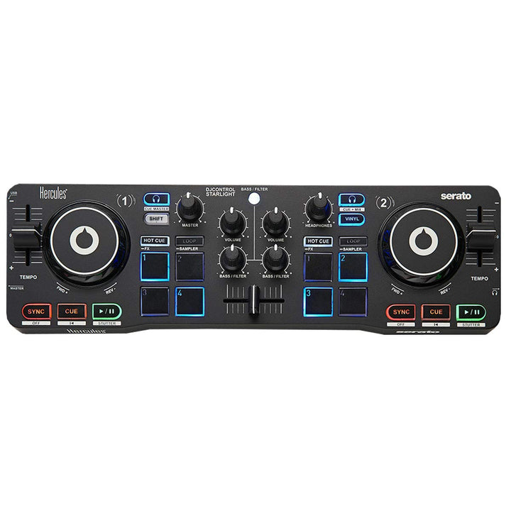 Hercules DJControl Starlight - Tragbarer 2-Deck DJ-USB-Controller mit 8 Pads, Serato DJ Lite Softwar