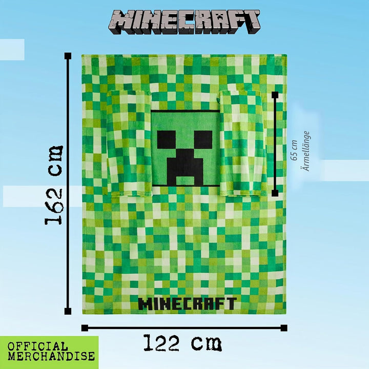 Minecraft Decke mit Ärmeln für Jungen - Decke zum Anziehen für Kinder und Teenager - Onesize Decke m