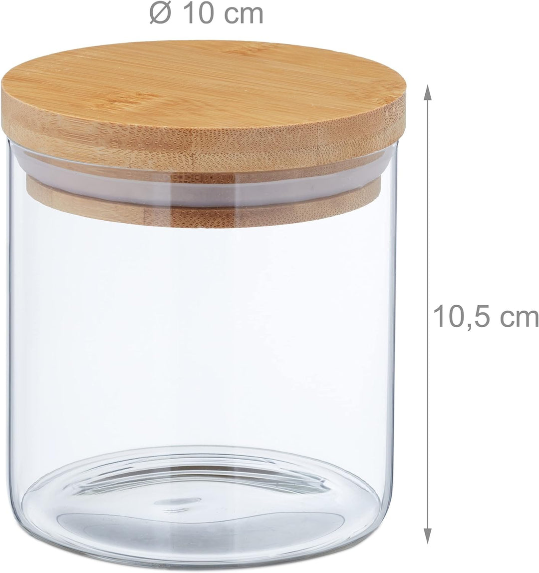 Relaxdays Vorratsgläser mit Bambusdeckel, 9er Set, kleine Vorratsdosen aus Glas, 500 ml, luftdicht,