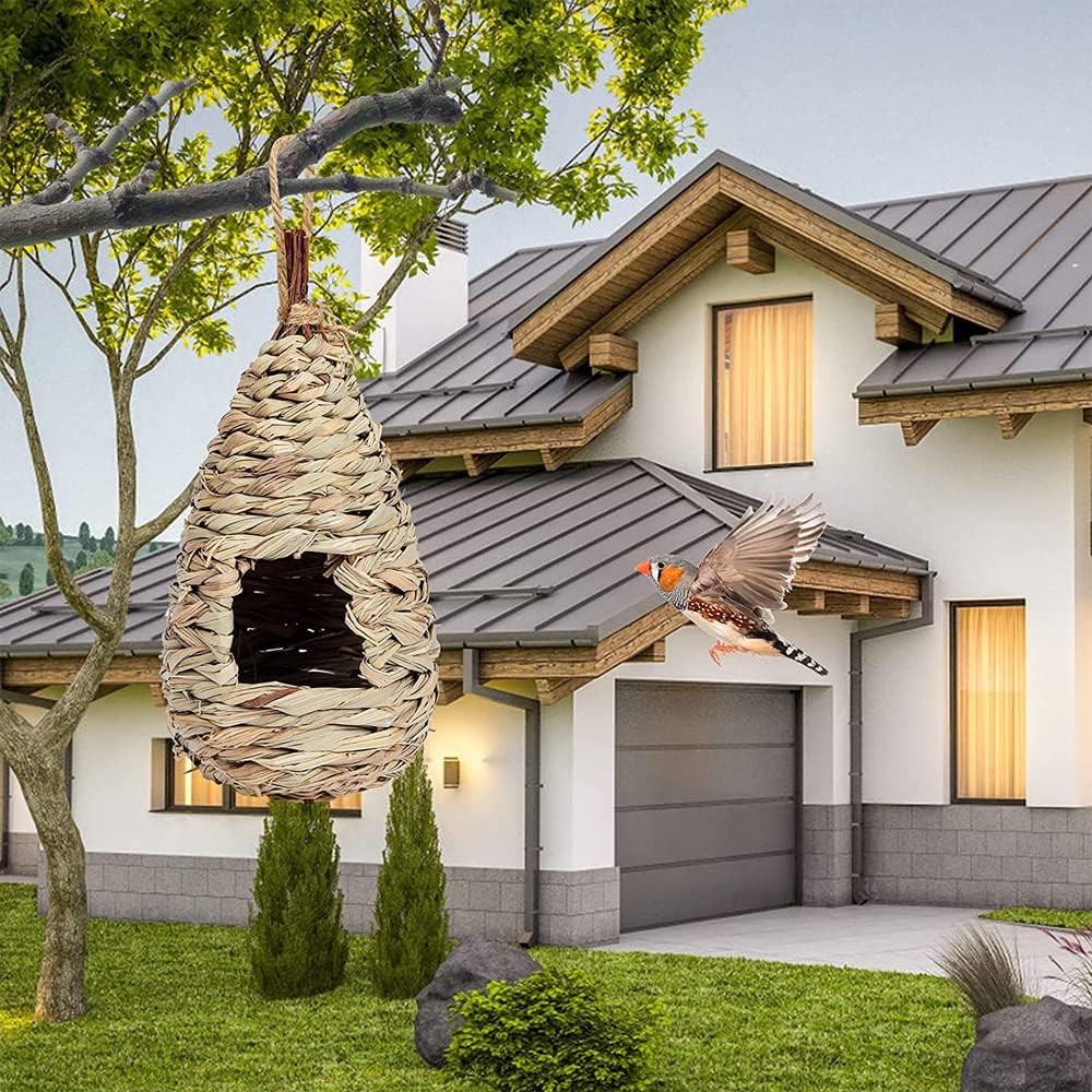 2 Stück Gras Bird Nest, Vogelhaus Vogelnest, Handgewebte Vogelhäuser, Kolibri-Haus für Draussen Aufh
