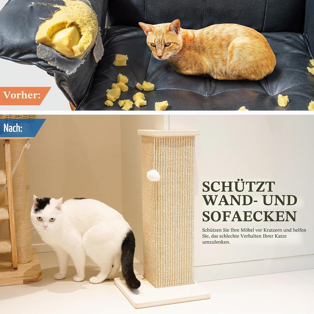 PETKARAY Eck-Kratzbrett für Katzen, 56 cm Hoher Kratzpfosten für Sofa und Wand, Sisal Kratzmatte, Mö